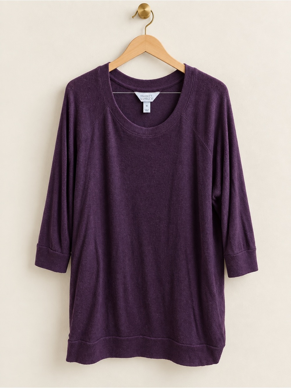 Market & Spruce 2X Purple Plum Tunic Top 3/4 Sleeve Scoop Neck